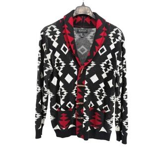 21 Men Black/Red White/ Mens Large Pre-Owned DEFECT Geometric Cardigan Sweater